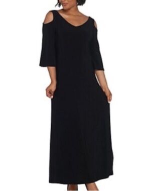 Attitudes by Renee - (LT, Large Tall) Women’s Flutter Sleeve Black Maxi Dress